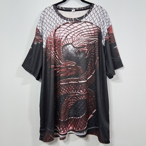Big Men's Dragon Shirt Tshirt Red Dragon Black White Scales Big & Tall Size 6X - Picture 12 of 12